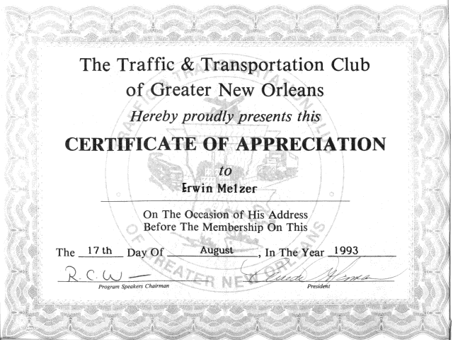 Traffic & Transsportation Club of New Orleans Melco Group Appreciation